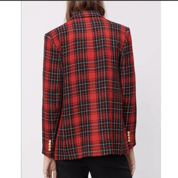 Zara Red and Black Plaid Blazer - Picture 3 of 3